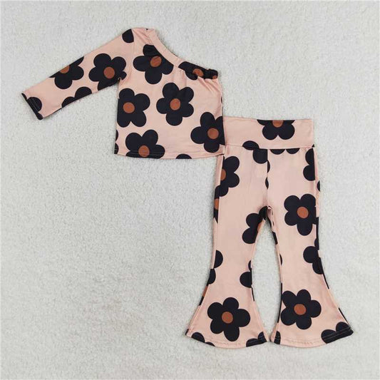 GLP1357Long sleeves floral one shoulder top pants girls clothes