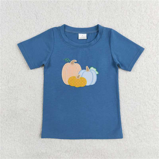 BT0824  Baby Girls Boys Blue Stripes Pumpkin Sibling Shirt Dresses