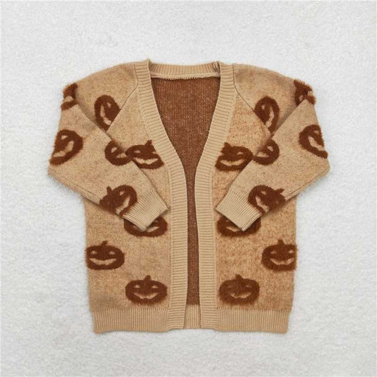 GT0651  Baby Girls Halloween Pumpkins Long Sleeve Sweaters Cardigans
