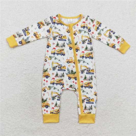 USA Shop (in stock) LR1332 Modal Christmas tree construction truck beige zipper long-sleeved jumpsuit