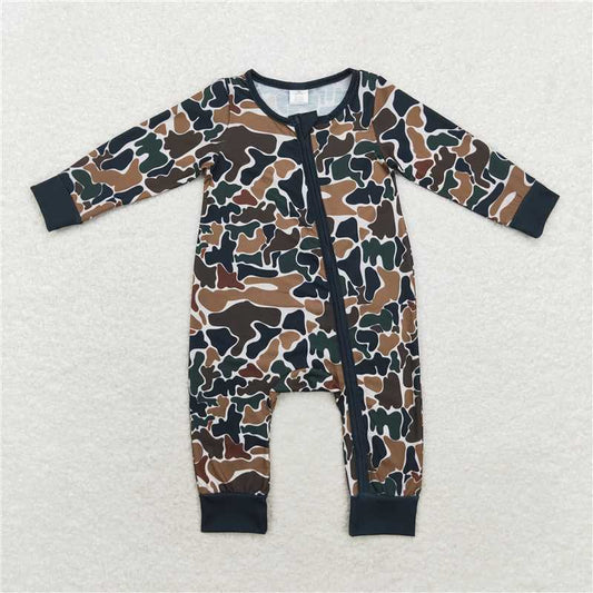 USA Shop (in stock) LR1453 Modal brown green camouflage beige zipper long sleeve jumpsuit