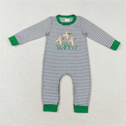 RTS LR1217 Embroidered duck stripe green trim long sleeve jumpsuit