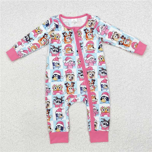 12.12 RTS NO MOQ （In stock）Matching Christmas LR1783 Baby Infant Girls Christmas Dogs Zip Rompers