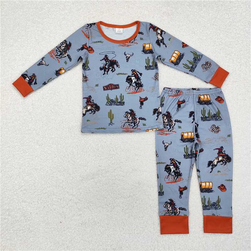 BLP0900Long sleeves cactus rodeo baby kids western pajamas