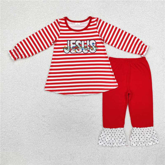 GLP1392Jesus Christmas lighting top ruffle pants girls clothes