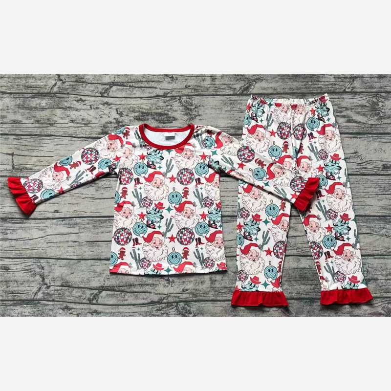 GLP1780 Modal Santa Claus Light Ball Cactus Star Lace Beige Long Sleeve Long Pants Pajama Set