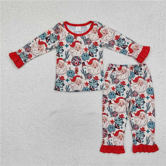 12.9 RTS NO MOQ （In stock）GLP1780 Baby Girls Christmas Western Santa Cactus Shirt Pajamas Clothes Sets