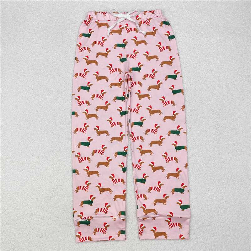 P0663  Adult Women Christmas Pink Dogs Bottom Pants Pajamas