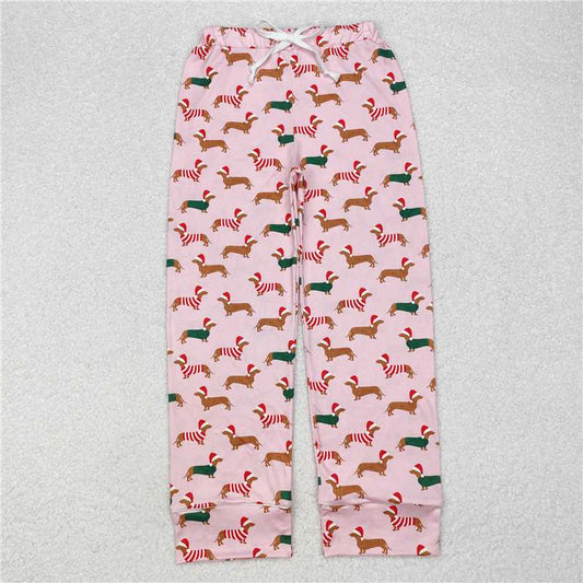 P0663  Adult Women Christmas Pink Dogs Bottom Pants Pajamas