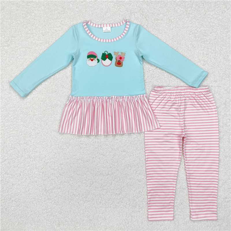 12.8 RTS NO MOQ （In stock）GLP1770 Baby Girls Christmas Santa Deer Bow Tunic Stripes Legging Clothes Sets