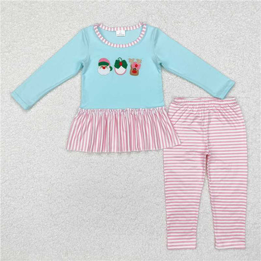 12.8 RTS NO MOQ （In stock）GLP1770 Baby Girls Christmas Santa Deer Bow Tunic Stripes Legging Clothes Sets