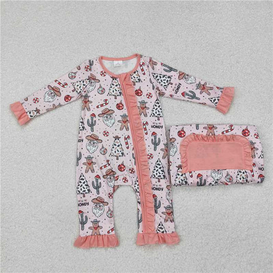 12.11 RTS NO MOQ （In stock）Matching Christmas LR1675 Baby Infant Girls Christmas Howdy Western Zip Rompers
