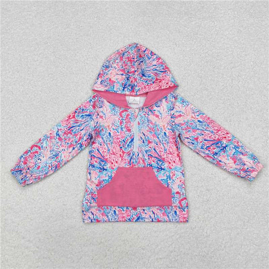GT0745  Baby Girls Pink Seaweed Hooded Long Sleeve Tops
