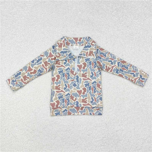 BBT0870  Baby Boys Green Camo Long Sleeve Zip Pullovers Tee Shirts Tops