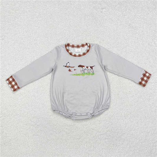 12.10 RTS NO MOQ （In stock）Matching LR1999 Baby Infant Boys Grey Dog Duck Hunting Rompers