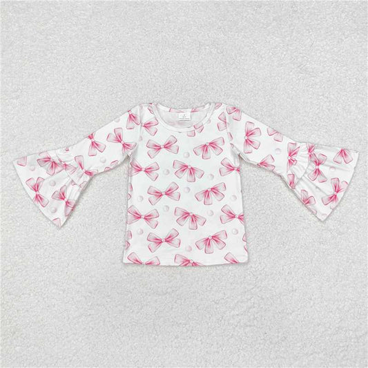GT0779  Baby Girls Pink Bows Long Sleeve Tee Shirts Tops