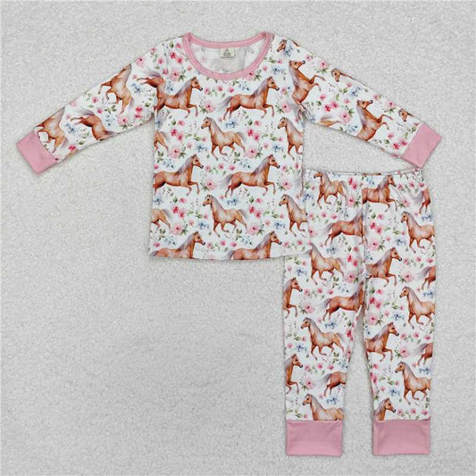 GLP1831Pink floral horse kids girls pajamas