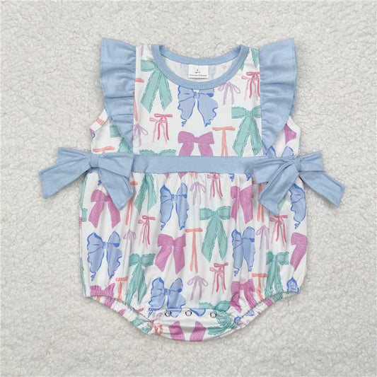 SR2027  Sibling Baby Girls Colorful Bows Spring Rompers Dresses