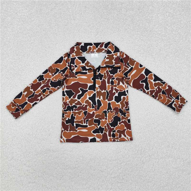 BT0956 Baby Boys Brown Camo Long Sleeve Zip Pullovers Tops