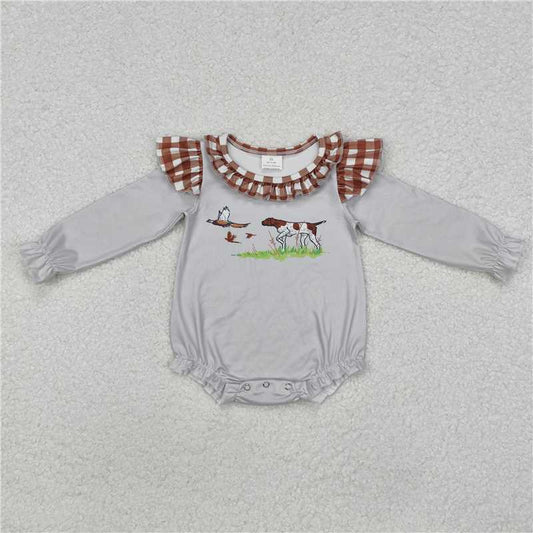 12.10 RTS NO MOQ （In stock）Matching LR2000 Baby Infant Girls Grey Dog Duck Hunting Rompers