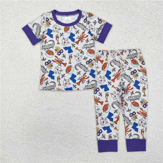 12.17 RTS NO MOQ （In stock）GSPO1758 Baby Girls Mardi Gras Crocodile Purple Shirts Pants Pajamas Clothes Sets