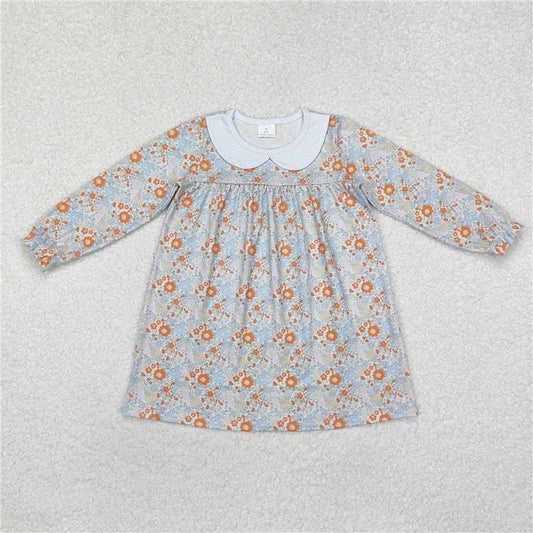 GLD0885  Baby Girls Orange Flowers Collar Knee Length Dresses