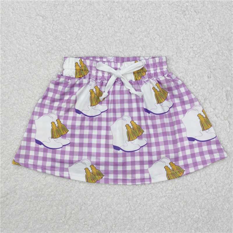 12.19 RTS NO MOQ （In stock）GLK0035 Baby Girls Mardi Gras Checkered Boots Skort Skirts