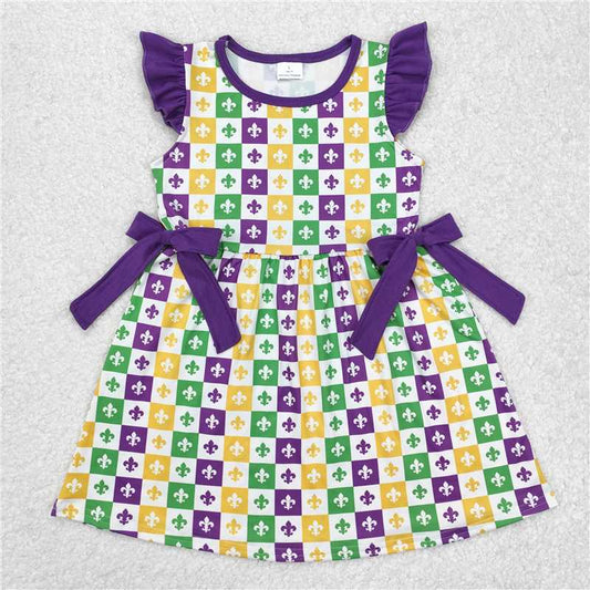 12.17 RTS NO MOQ （In stock）GSD1655 Baby Girls Mardi Gras Anchor Bows Knee Length Dresses