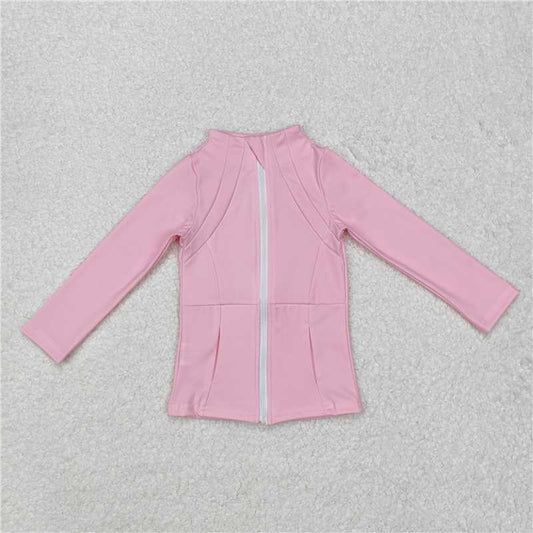 GT0683RTS NO MOQ Baby Girls Summer Yoga Tops Pink long sleeves zipper baby girls yoga shirt
