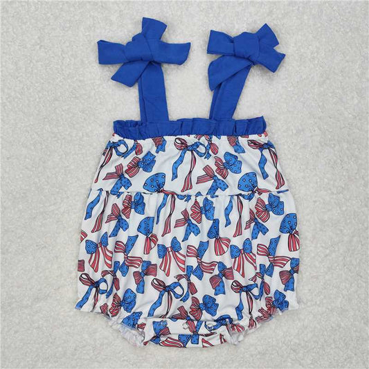 1.5 RTS NO MOQ （In stock）SR2318 4th of July Baby Infant Girls 4th Of July Bows Straps Rompers