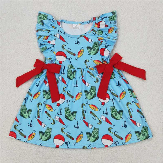 12.25 RTS NO MOQ （In stock）Matching GSD1953 Baby Girls Fishing Float Bows Knee Length Dresses
