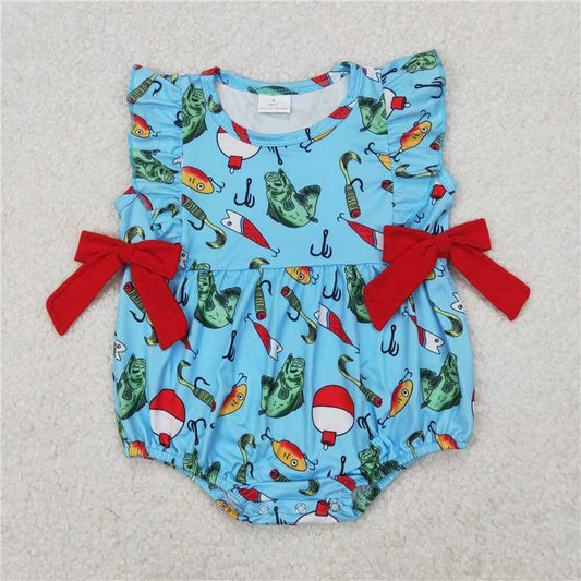 12.25 RTS NO MOQ （In stock）Matching SR2708 Baby Infant Girls Fishing Bows Ruffles Rompers