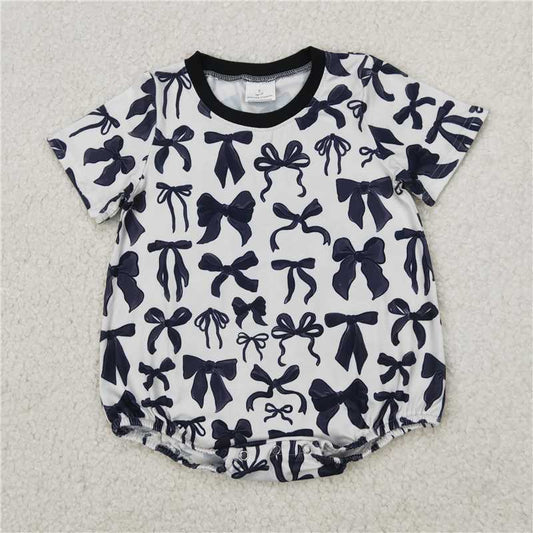 10.29 RTS NO MOQ （In stock）Matching SR2820 Baby Infant Girls Black Bows Short Sleeve Rompers