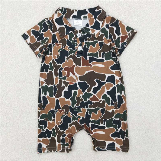 USA Warehouse (IN STOCK) SR2979 Short sleeves brown camo baby boys polo romper