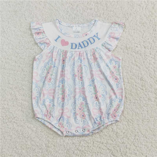 11.5 RTS NO MOQ （In stock）Matching SR2946 Embroidery Baby Infant Girls Bows Floral I LOVE DADDY Ruffle Rompers