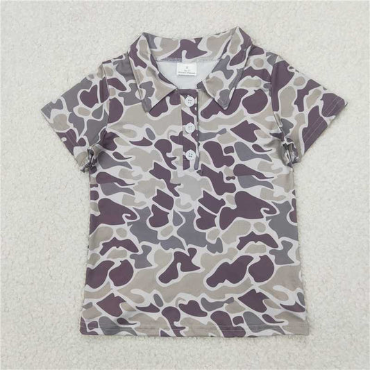USA Warehouse (IN STOCK) BT1211 Baby Boys Summer Tops Baby Boys Grey Camo Short Sleeve Polo Shirt Top