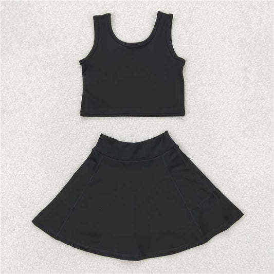 12.18 RTS NO MOQ （In stock）Matching GSD1982 Baby Girls Black Vest Top Yoga Sports Skorts Clothes Sets