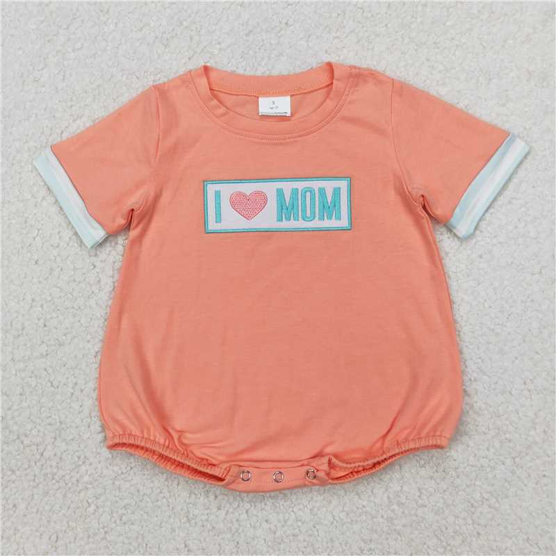 11.5 RTS NO MOQ （In stock）Matching SR2949 Embroidery Baby Infant Boys I LOVE MOM Rompers