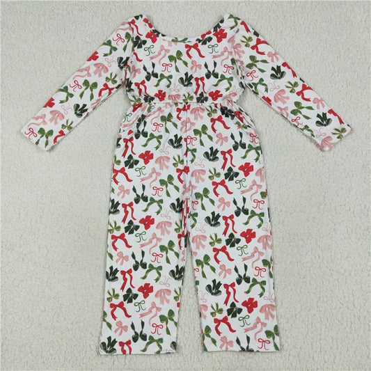 11.29 RTS NO MOQ （In stock）Matching Christmas LR2192 Baby Girls Christmas Colorful Bows Pockets Jumpsuits Rompers