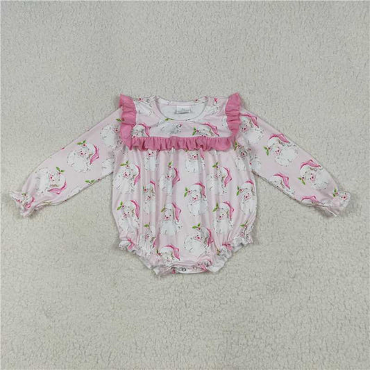 12.9 RTS NO MOQ （In stock）Matching Christmas LR2208 Baby Girls Christmas Pink Santa Ruffle Rompers
