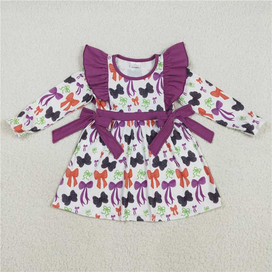 12.1 RTS NO MOQ （In stock）Matching GLD1113 Baby Girls Halloween Colorful Bows Knee Length Dresses