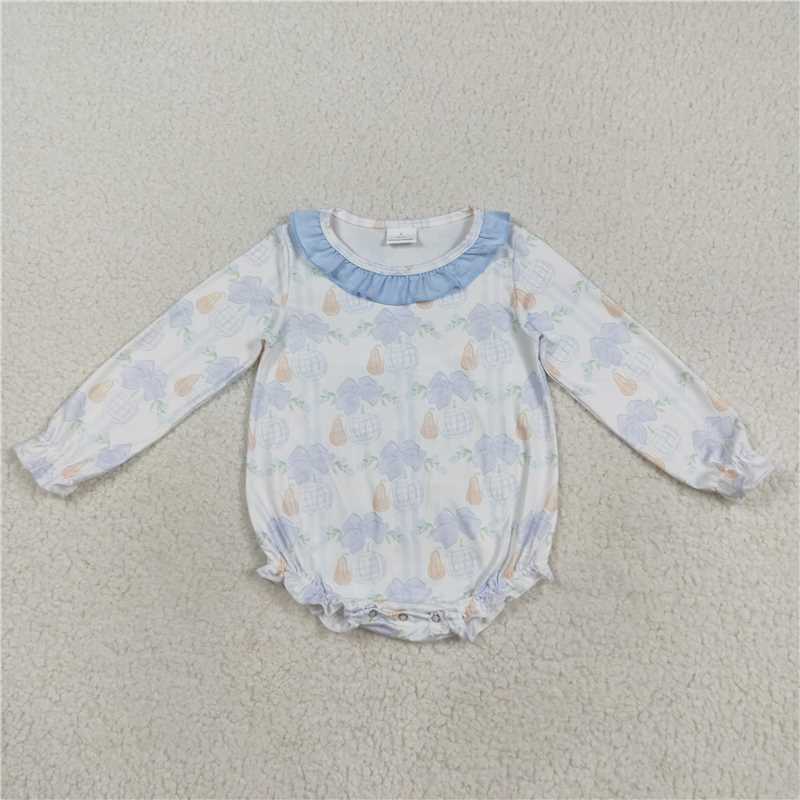 11.27 RTS NO MOQ （In stock）Matching LR2312 Baby Girls Long Sleeves Pumpkin Floral Plaid Ruffle Rompers