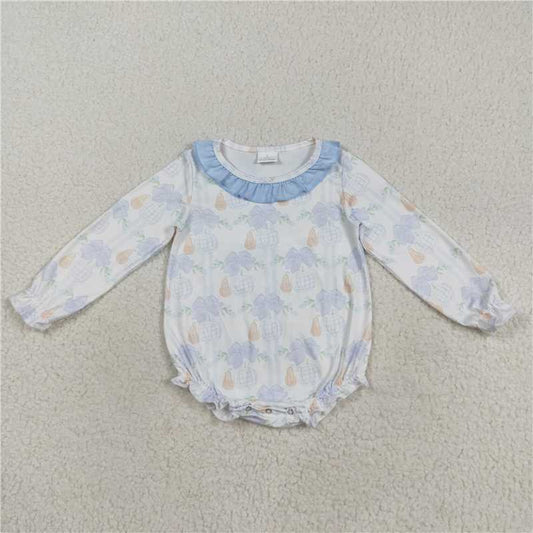 11.27 RTS NO MOQ （In stock）Matching LR2312 Baby Girls Long Sleeves Pumpkin Floral Plaid Ruffle Rompers