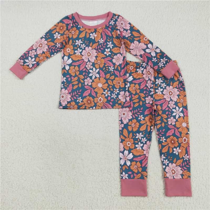 12.6 RTS NO MOQ （In stock）Matching GLP2385 Baby Girls Lavender Long Sleeves Floral Top Pants Pajama