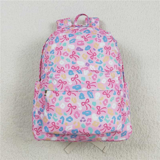 USA Warehouse (IN STOCK) BA0319 Baby Bags Baby Kids Pink Leopard Bows School Zipper Ruffle Back Bags