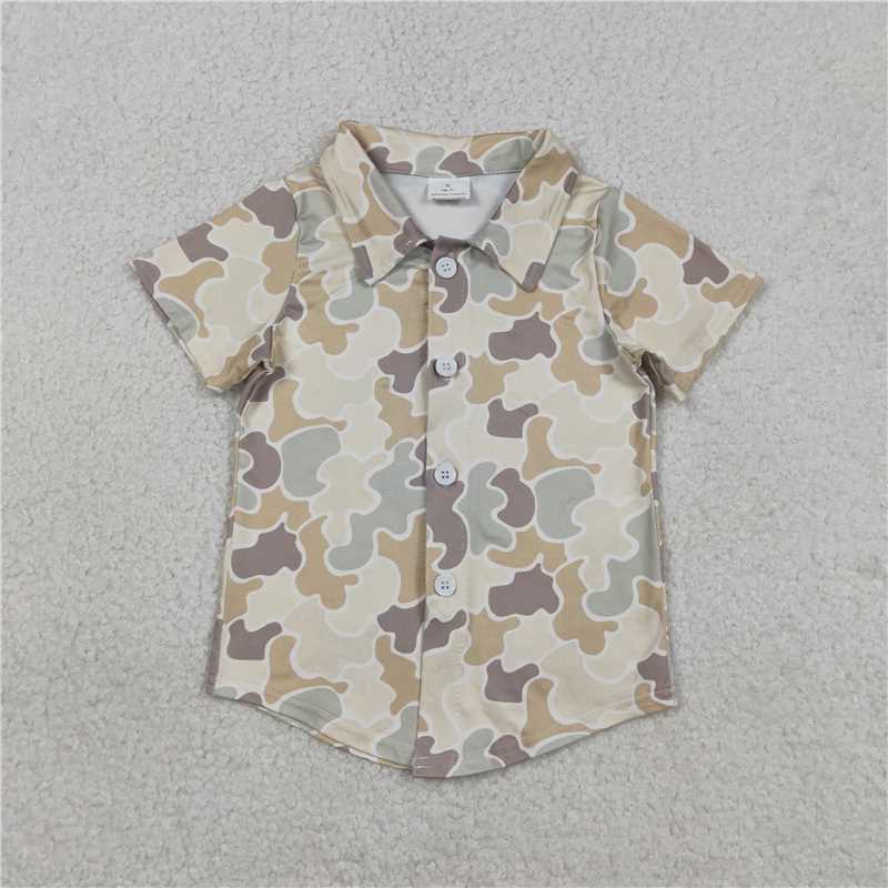 1.13 RTS NO MOQ （In stock）Matching BT1566 Baby Boys Southern Khaki Camo Button Shirts Top