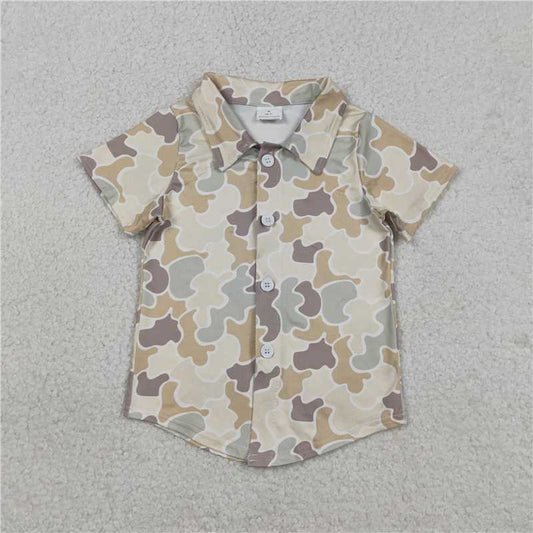 1.13 RTS NO MOQ （In stock）Matching BT1566 Baby Boys Southern Khaki Camo Button Shirts Top