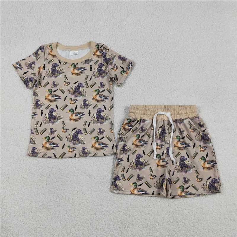 USA Warehouse (IN STOCK)BSSO1727 Short sleeves duck call top shorts kids boys outfits