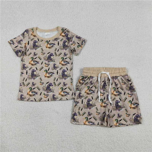 USA Warehouse (IN STOCK)BSSO1727 Short sleeves duck call top shorts kids boys outfits