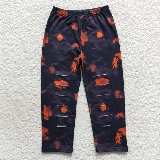 P0241  Baby Girls Black Gold Tie Dye Distessed Legging Pants